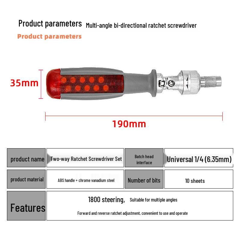10-in-1 Multi-Angle Ratchet Screwdriver with Phillips/Flathead Bits & Chrome-Vanadium Steel