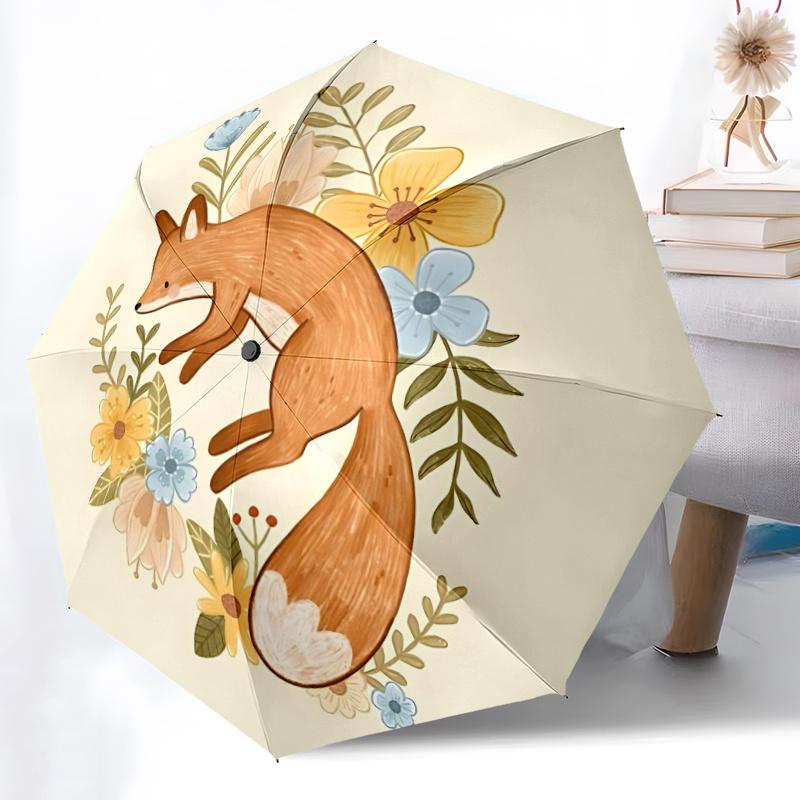1pc Fox Flowers Automatic Open/close Umbrella, 8-Rib sturdy structure, Portable Travel Umbrella, Parties, Everyday Use,45
