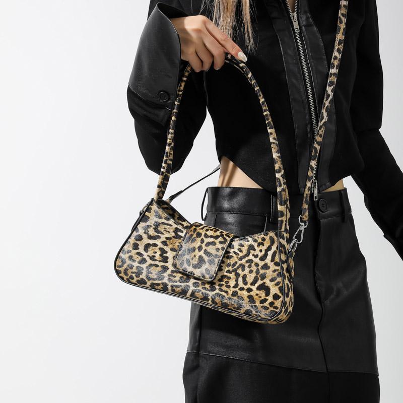 French Style Underarm Bag For Women Brown Black Leopard Handbag Clutch Bag Female Vintage PU Leather Crossbody Bags Versatile