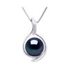 Pendentif - PEARLS & COLORS - Perle de culture 8-9 mm ronde - Perle noire Black Tahiti - Or blanc 9 ct