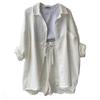 2024 Autumn Women's Two-Piece Set: Wrinkled Long Sleeve Shirt & High Waist Drawstring Shorts