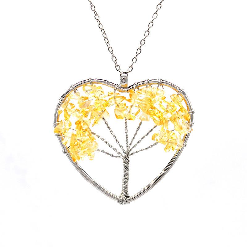 Natural Gravel Crystal Tree Of Life Heart-Shaped Colorful Natural Stone Fortune Tree Love Necklace N38