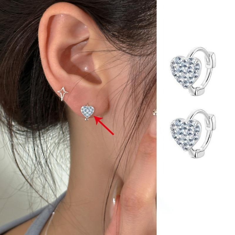 Sweet Heart Zircon Circle Earrings Simple Fashion Elegant Temperament Ear Buckle Design Creative 100% Match Women's Daily Dainty Earrings