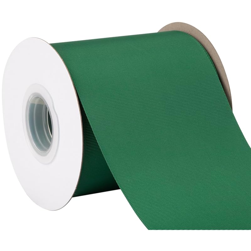 [Tekdeere]Width 100mm Solid Forest Green Grosgrain Ribbon, Perfect for Gift Wrapping, Sewing, Hair Accessories, Wedding Decorations - 22 Meters/roll
