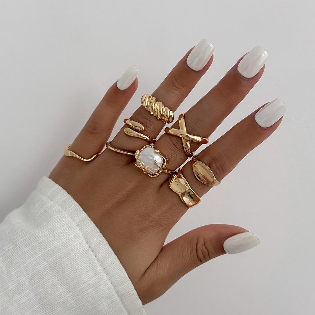 Vintage Smooth Adjustable Joint Open Rings for Women Exaggerated Gold Color Geometric Finger Rings Hip Hop Daily Jewelry Gift New