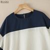 ZANZEA Women Casual Round Neck Loose Stripe Patchwork 3/4 Sleeve Blouse