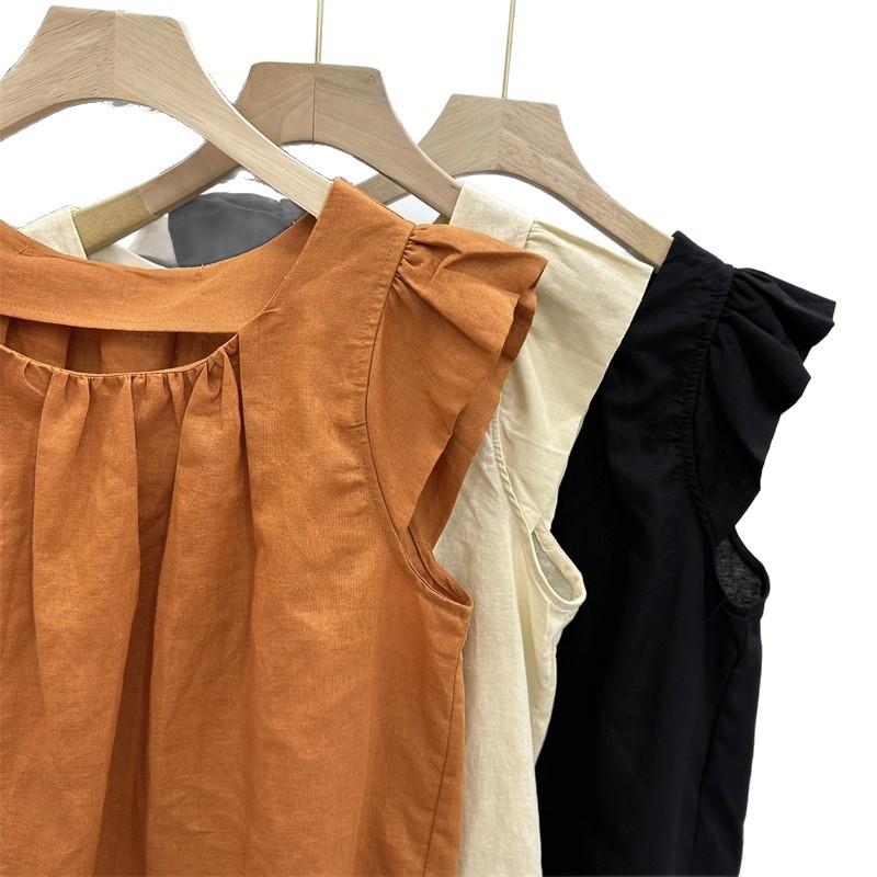 Xiaofei Sleeve Shirt Women's Lotus Leaf Edge Doll Shirt 2025 Summer New Skinny Chic Cotton and Linen Short Pullover