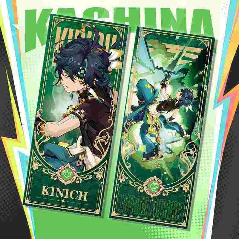 Genshin Impact Kiinichi Acrylic Stand Key Boulder Can Badge Set of 6/5 Cards, Badges, Pins, with Stand, Lightweight, Cute (A)