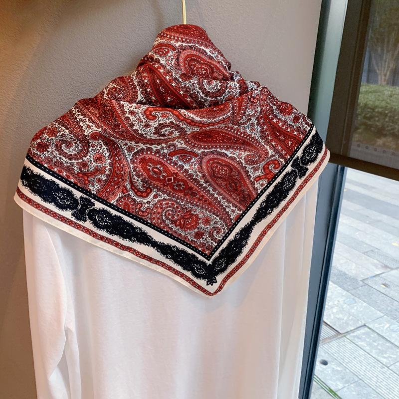 Cashew Double-sided Heterochrome Silk Scarf Versatile Neck Protection Comfortable Scarf Outer Decorative Triangle Scarf High-end Temperament Silk Scar