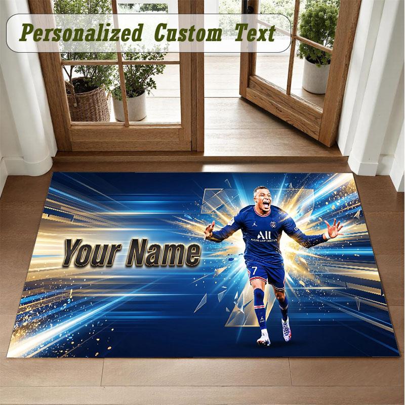 Crystal Velvet Square Rug Custom NameKylian Mbappe Pattern Non Slip Home Floor Decor Rug