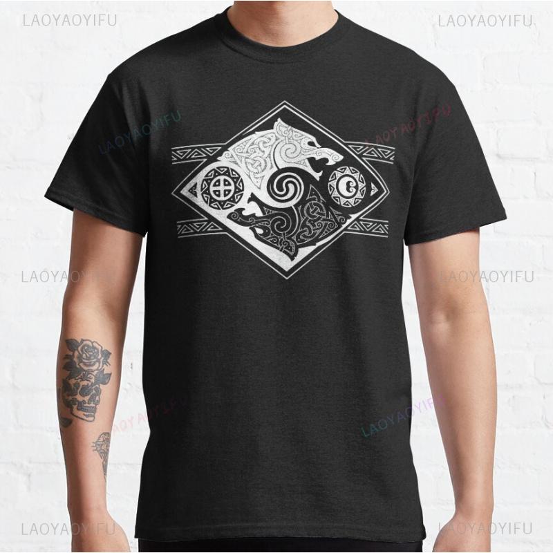 Skoll Hati Wolf Valknut Viking Tee Norse Runes Valhalla Unisex Streetwear Ragnar?k Graphic T-Sh