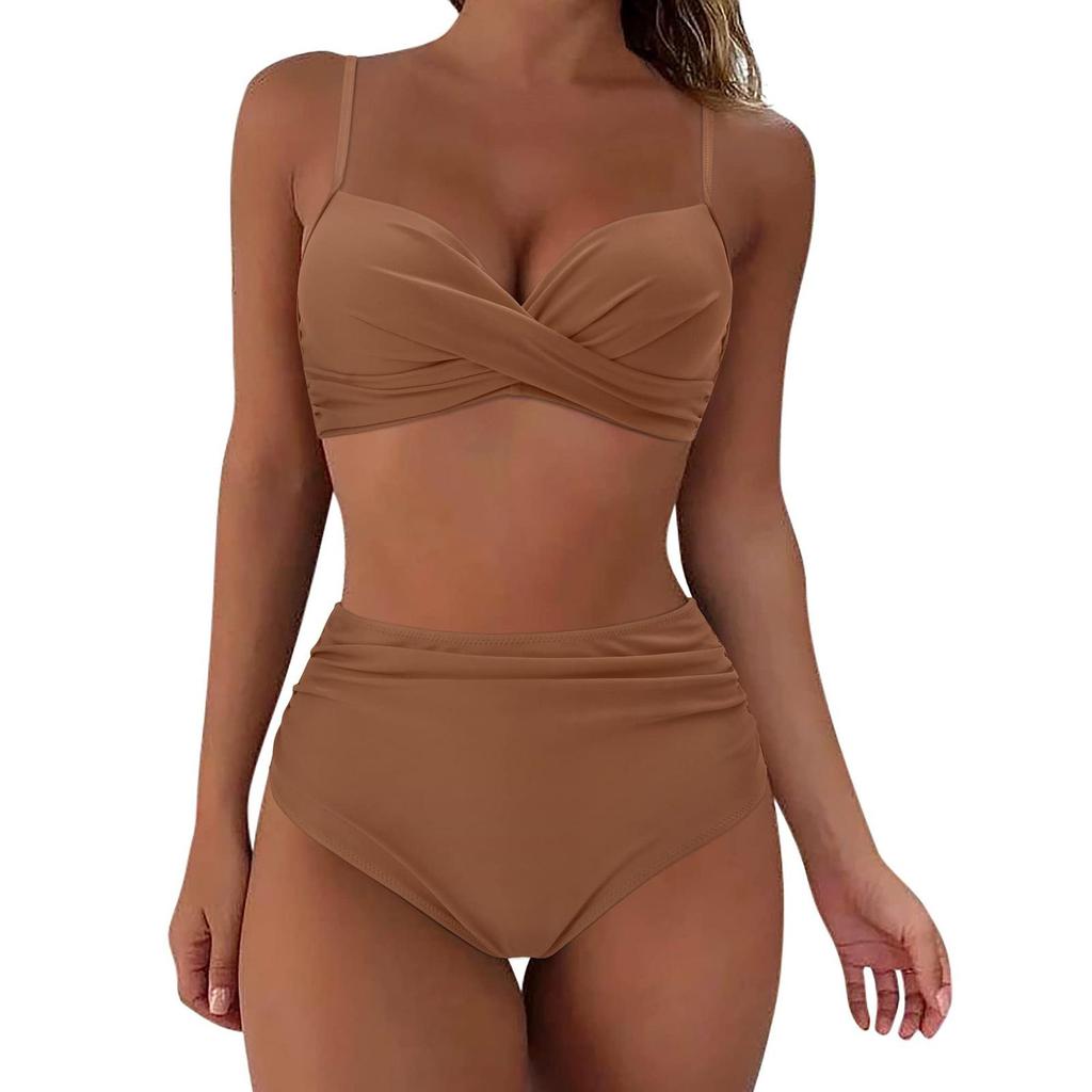 Costume da bagno bikini push up da donna costumi da bagno solidi sexy costume da bagno floreale femminile costumi da bagno increspati XL bikini a vita alta donna