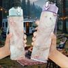 1PC Blush Pink Stone Marble Pattern 750ml Color Plastic Sports Water Bottle Leakproof Flip Straw Lid Suitable for Sports Office Home Use