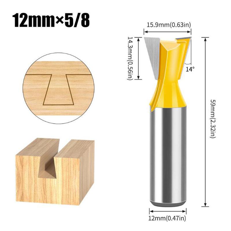 5 bucăți 12 mm 1/2 inch cu coadă de rândunică Set de freze pentru îmbinare freza pentru lemn, 14 grade