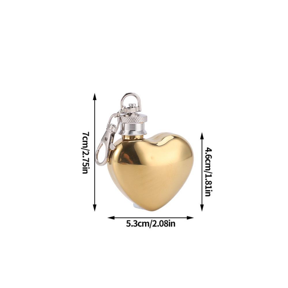 Portable 1oz/30ml Heart Shaped Flask 304 Stainless Steel Leakproof Mini Hip Flask Lightweight Elegant Keychain Flask Camping золотой