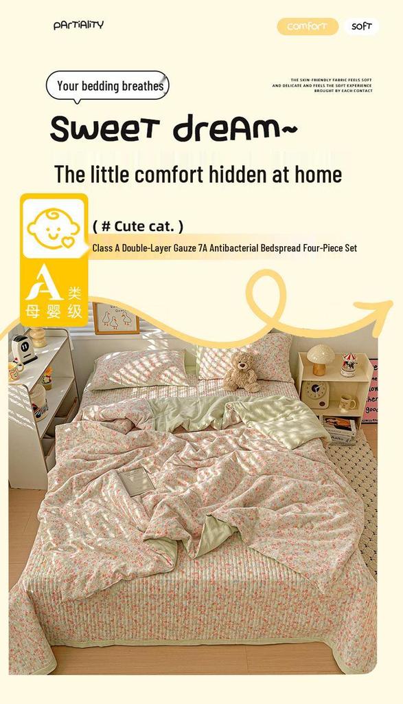 Double-Layer Gauze Summer Comforter Set: Single Piece, Machine Washable, Ideal for Air-Conditioned Rooms, Spring & Summer Use