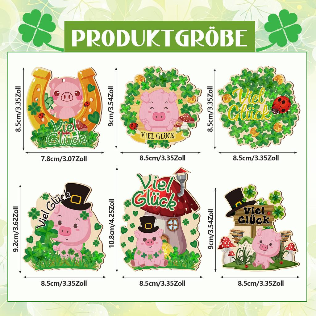 12 StüCk GlüCksbringer Aus Holz FüR Silvester, Schwein, Pilz, Hufeisen, HäNgende Ornamente, AnhäNger, Dekoration FüR Viel GlüCk,