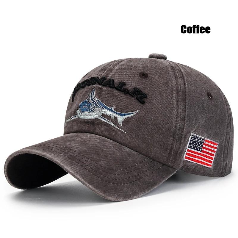 Shark Graphic and American Flag Embroidery Men Women Adjustable Soft Top Baseball Cap