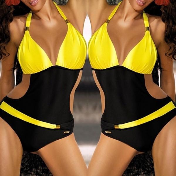 Costume da Bagno Intero Bikini Bloccante Colorato alla Moda Decorazione