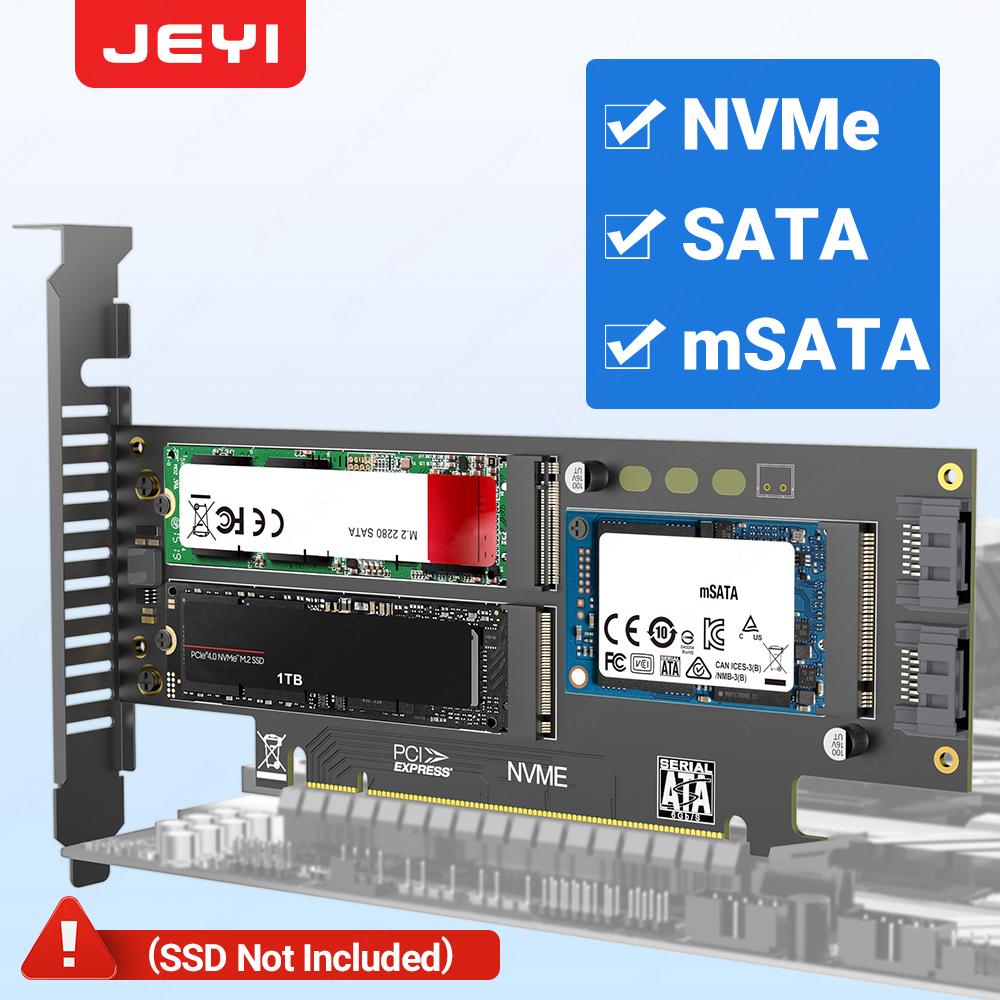 

JEYI NVMe NGFF and mSATA SSD PCIe 4.0/3.0 Adapter Card, 3 in 1 M.2 NVME to PCIE/M.2 SATA SSD to SATA III/mSATA to SATA Converter