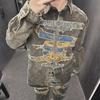 2025 New Style Distressed Embroidery Denim Jacket - Washed Long-Sleeve for Spring/Autumn