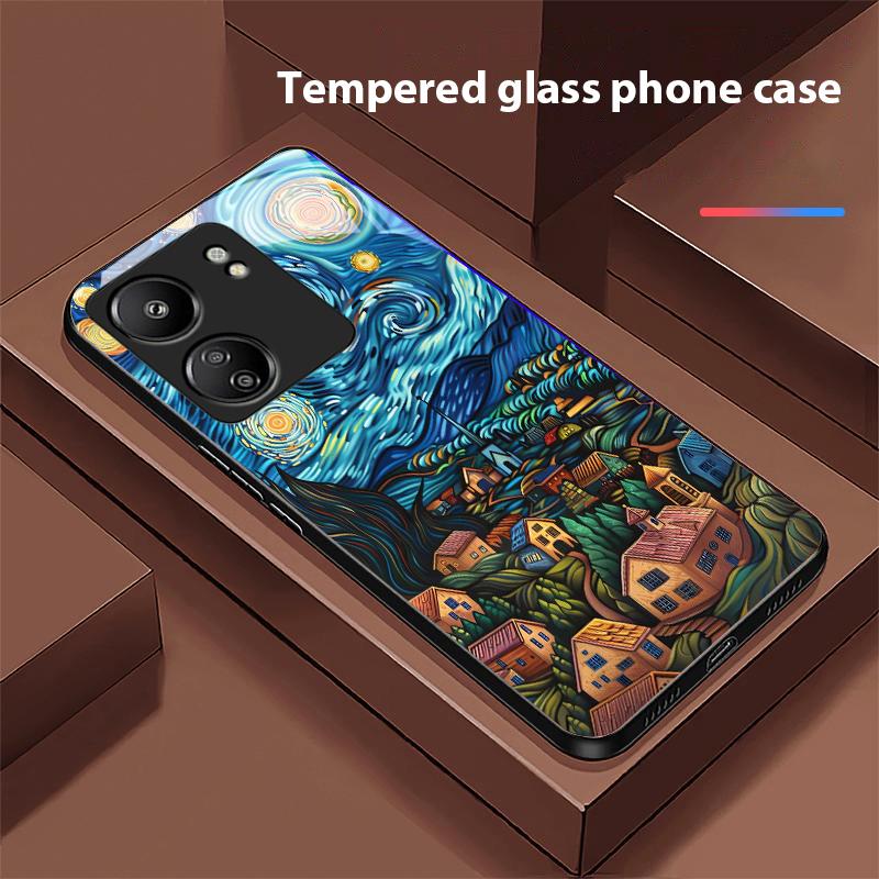 

Масляная живопись Дом для Xiaomi Redmi 13C Note13 12 Pro Plus 5G Note 9 13T Pro POCO X6 F5 F6 Черный Чехол для телефона из закаленного стекла For Redmi 9A