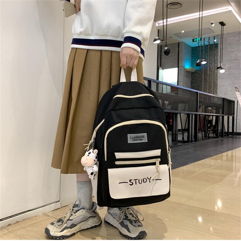 Fashion Contrast Color Women's Backpack Waterproof School Bags For Girls Large Capacity Students Bag Anti-theft School Backpack