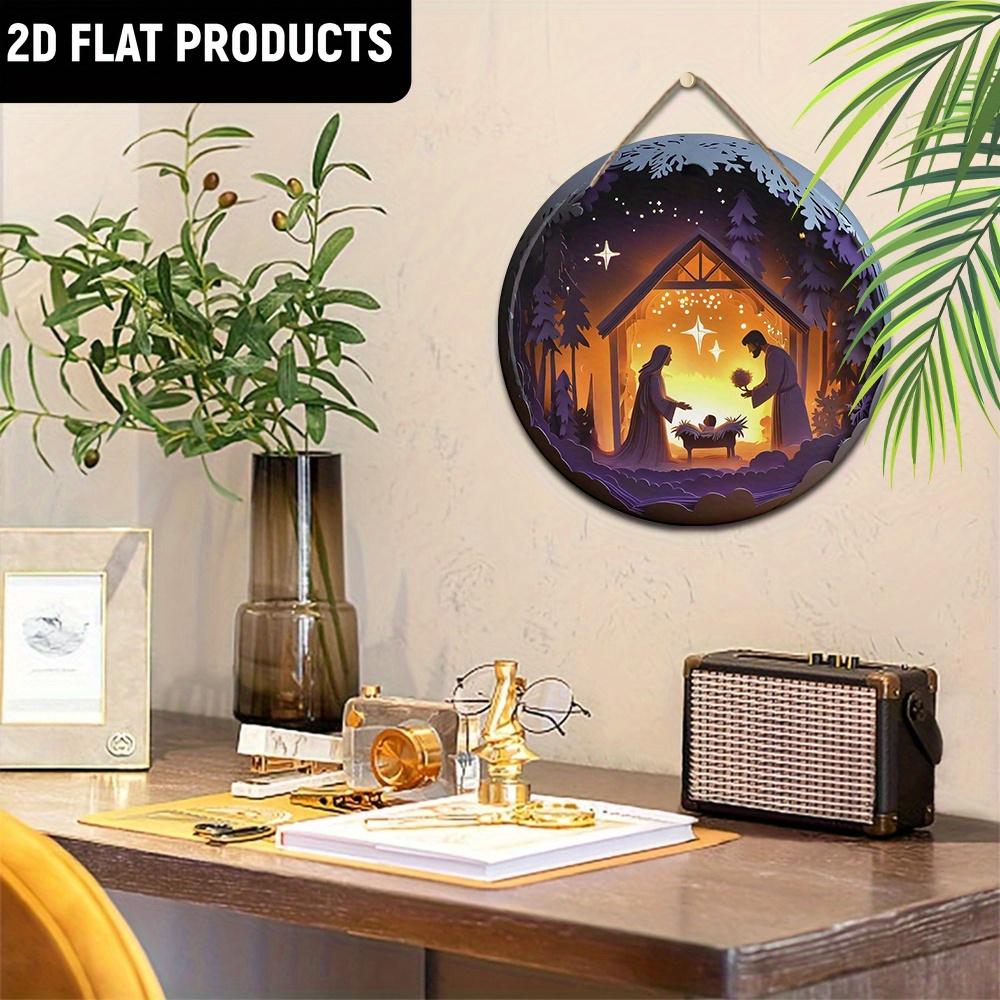 Wooden 2D Flat Scene Sign, Classic Wall Decor, Jesus's Birth Cottage & Star Design, for Door, Wall, Home, Room, Farmhouse, Street, Shop, Garage, Bar
