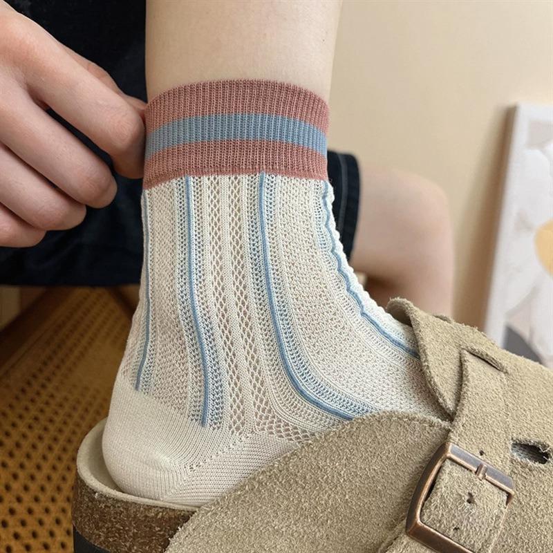 

Женские летние тонкие полосатые сетчатые дышащие носки-трубы 1 pair слоновая кость