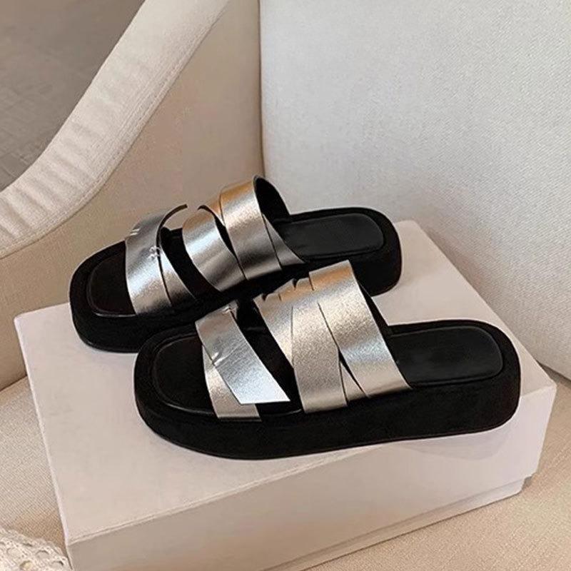 

New Style Shoes Thick-soled Flip-flops Beach One-shoulder Slippers 40 чорний