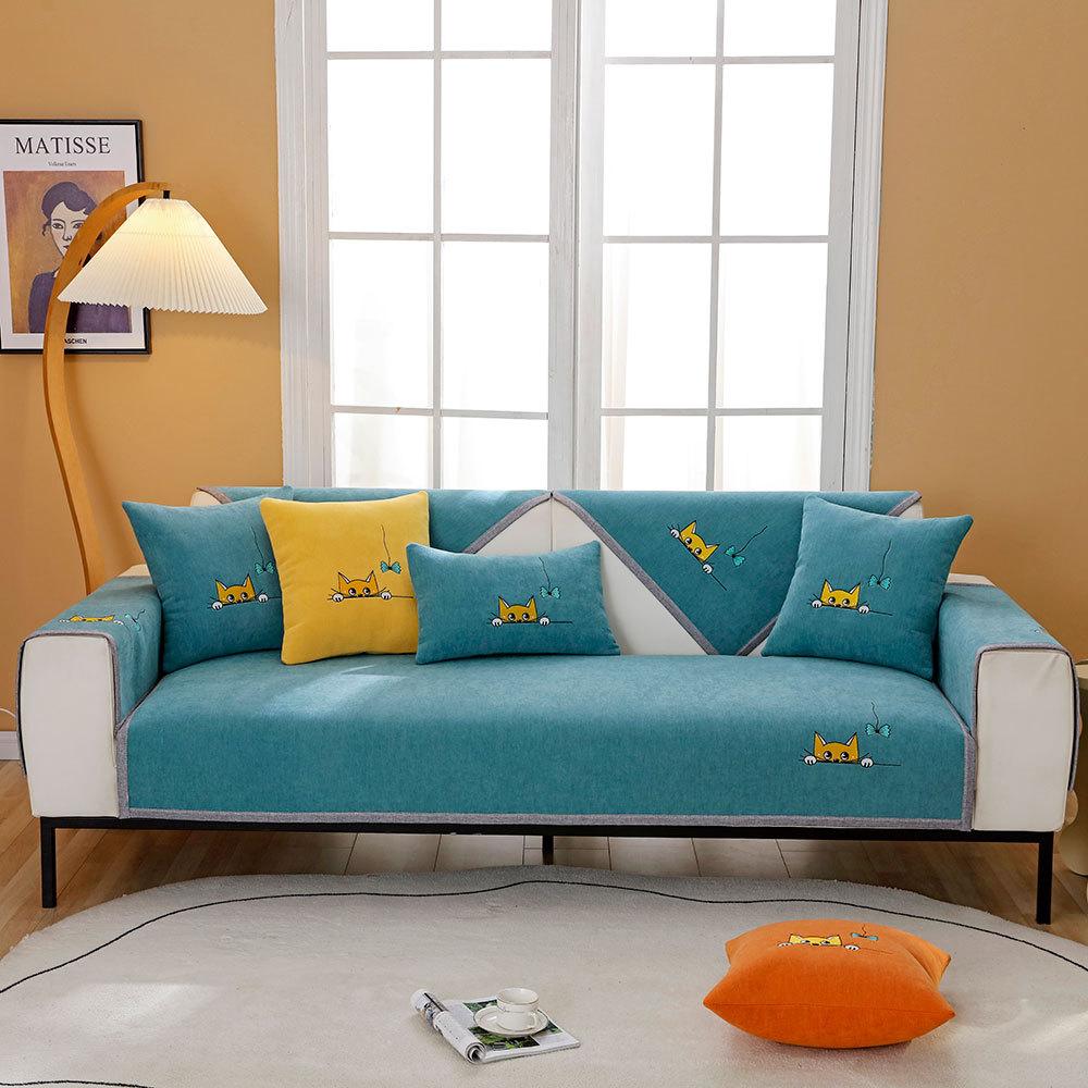 Chenille Sofa Cushion Kitten Four Seasons Universal Non-Slip Sofa Cover Nordic Simple Cushion Light Luxury Cover Towel