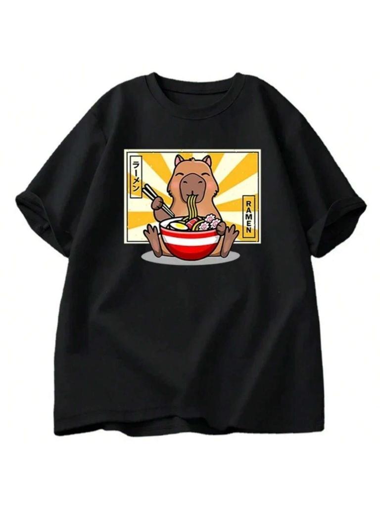 Capybara T-Shirts Casual Womes Clothes Oversized Short Sleeve Tees Summer Japanese Streetwear Animal Graphic T Shirts