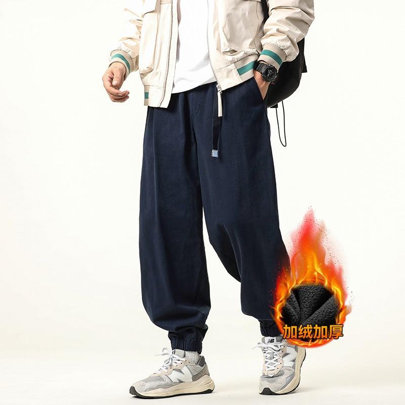 Winter men's overalls retro wide-leg casual trend leggings fleece thickened loose versatile trousers