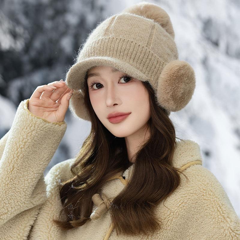 Fleece Warm Knitted Cap Ladies Ear Protector Wool Baseball Cap Fashion Cycling Plush Cap