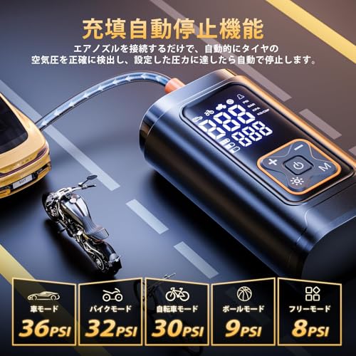 Philoent Elektrische Fahrradpumpe [Neues Modell, Ultrakompakt, 10x Schnelleres Aufpumpen] 7200mAh Luftpumpe mit Automatischer Abschaltung, Anpassbarer Aufpumpdruck, Wiederaufladbar