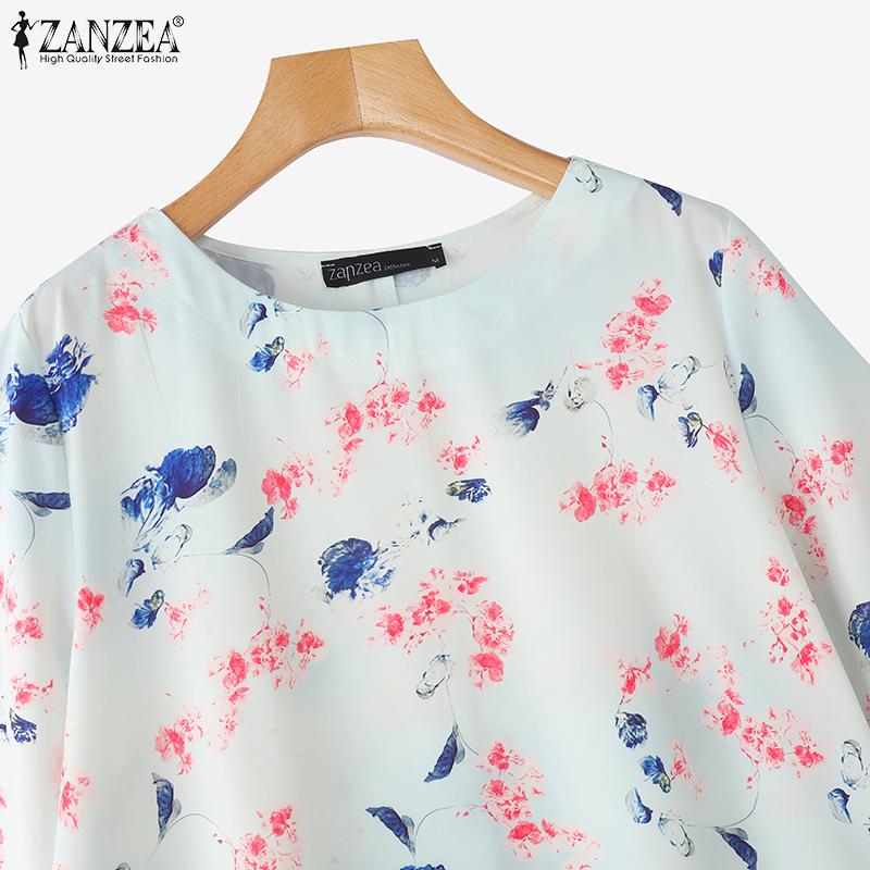 ZANZEA Women Casual Round Neck Half Sleeve Summer Floral Blouse