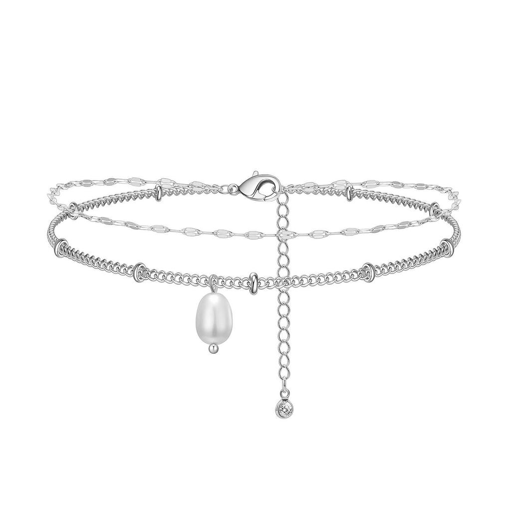 Ankle Bracelets for Women Girls 14K Gold Silver Plated Waterproof Boho Pearl Charm Beaded Foot Chain Dainty Summer Beach Jewelry