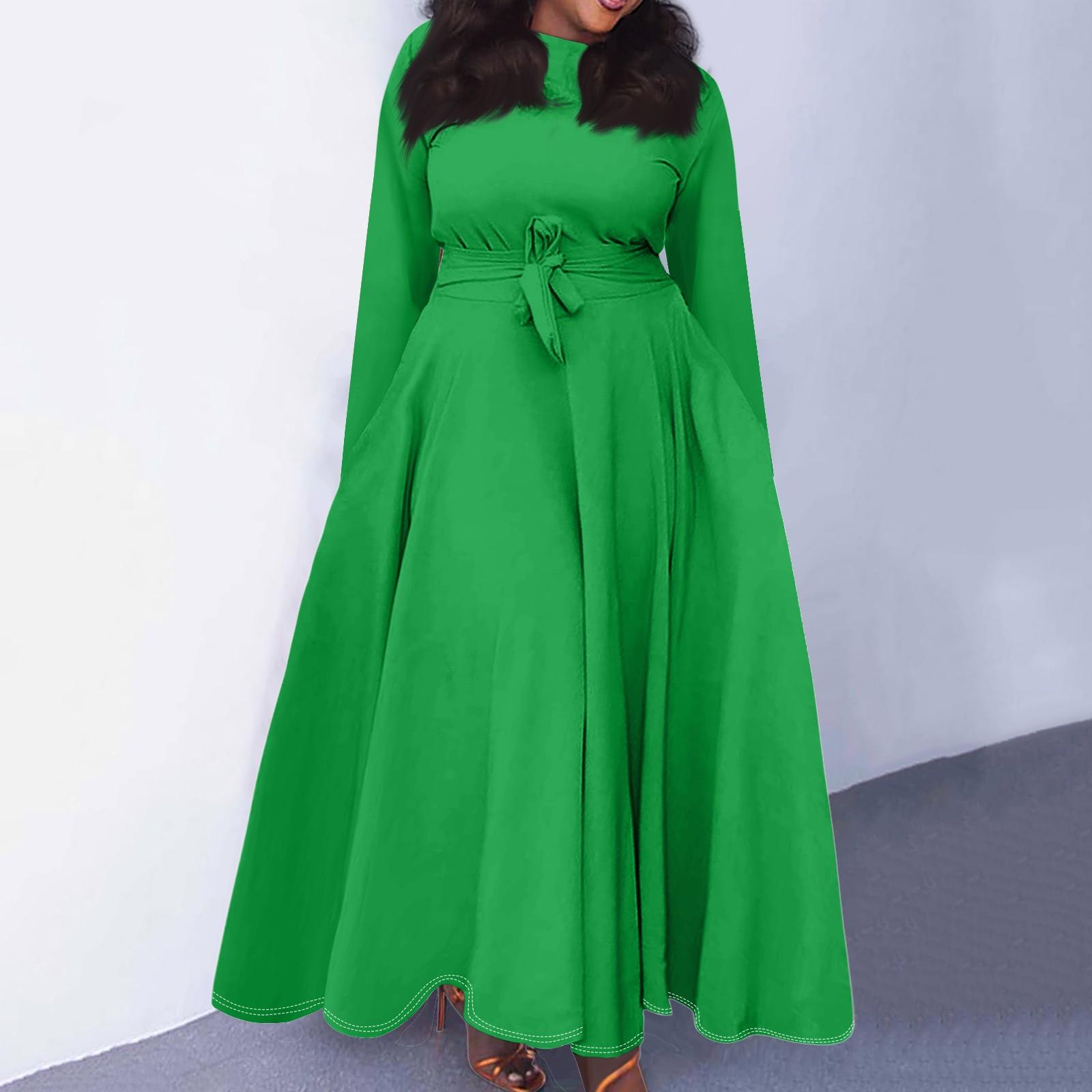 

Женское повседневное модное платье большого размера с круглым вырезом и длинным рукавом с карманами на бретелях XXL армия зеленый