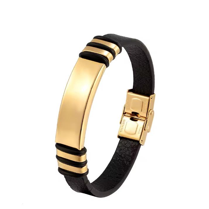 Европейско-американский панк кожаный браслет: Спортивный, Персонализированная гравировка, Модная пряжка для пар золотой
