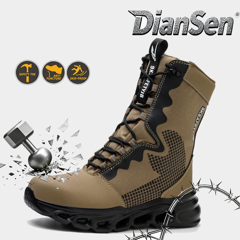 Men Tactical Boots with Steel Toe - High Top Anti-smash Boots Durable & Comfortable Safety Shoes for Outdoor Adventures and Work