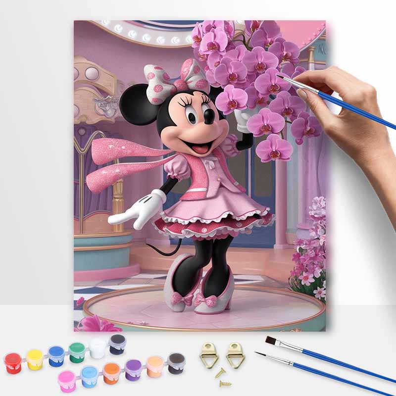 Disney Minnie Mouse Orchid Paint By Number Kit Drawing Canvas DIY Picture Home Decor Disney Art Craft Gift Wall Painting Decor Set