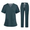 Soild Scrub Working Uniform Suit For Women's Cross V-Neck Short Sleeve Fun T-Shirts Workwear Tee With Pockets