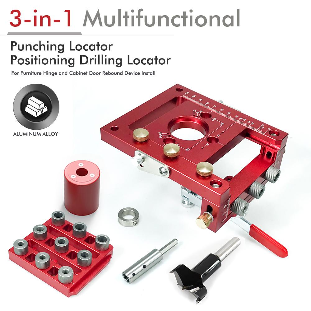 Aluminum Alloy Woodworking Multifunctional 3-in-1 Hinge Locator Punch Woodworking Tools Furniture Hole Punch Locator Punch Tool