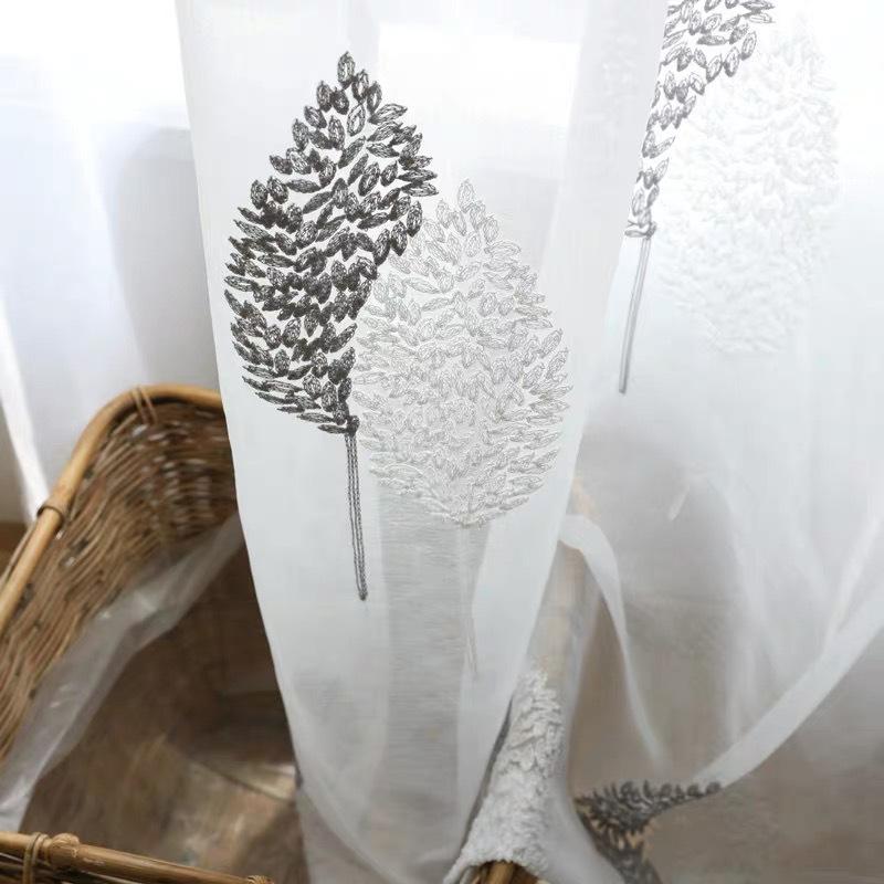 Simple Embroidery Curtain Yarn Embroidery Window Screen Tree Shadow White Yarn Living Room Balcony Bedroom Transparent Gauze Curtain Yarn