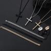3Pcs Set Men'S Stainless Steel Metal Cross Pendant Chain Necklace Bracelet Ring Jewelry Set Male Hip Hop Daily Wear Accessories
