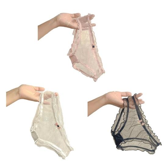 Damen Rüschenbesatz Cut-Out Netz-Slips Sexy Niedrige Taille Durchsichtige Unterwäsche mit Schleife Ultra Dünn Weich Durchsichtige Slips