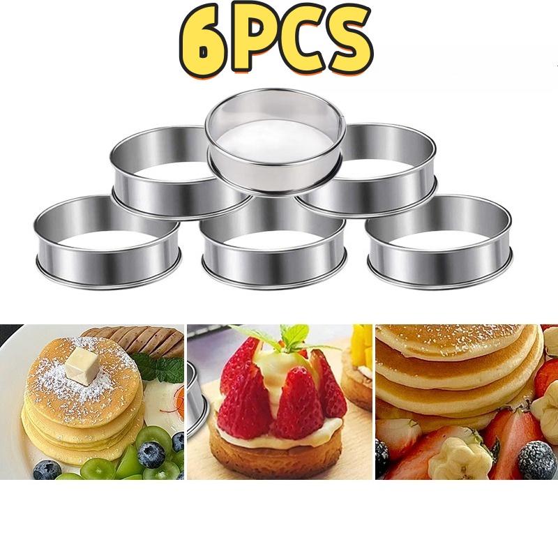 6PCS Stainless Steel Mousse Cake Mold Heat-Resistant Perforated Round Tart Ring Cookies Pastry Circle Cutter Mold Baking Tools