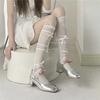 Women Sexy Ribbon Bow Socks Long Tube Knee High Lolita White Stockings Thin Piles of Socks Section Mesh Pure Desire Lace Hosiery