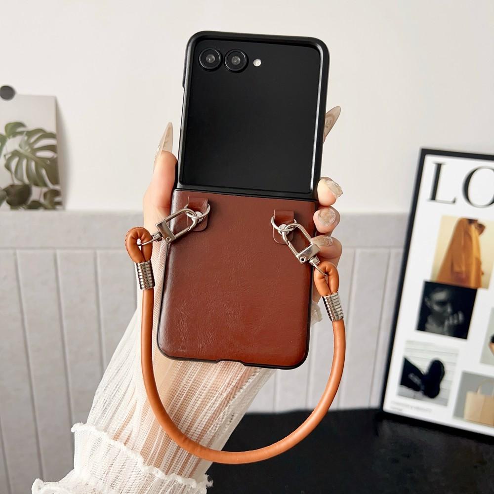 For Samsung Galaxy Z Flip 7 Case Luxury PU Skin With Lanyard Protective Back Cover Case For Samsung Z Flip 7FE 6 5 4 Phone Shell