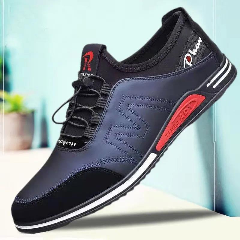 

Spring new casual leather sports men s shoes versatile fashion soft-soled driving shoes 44 синій